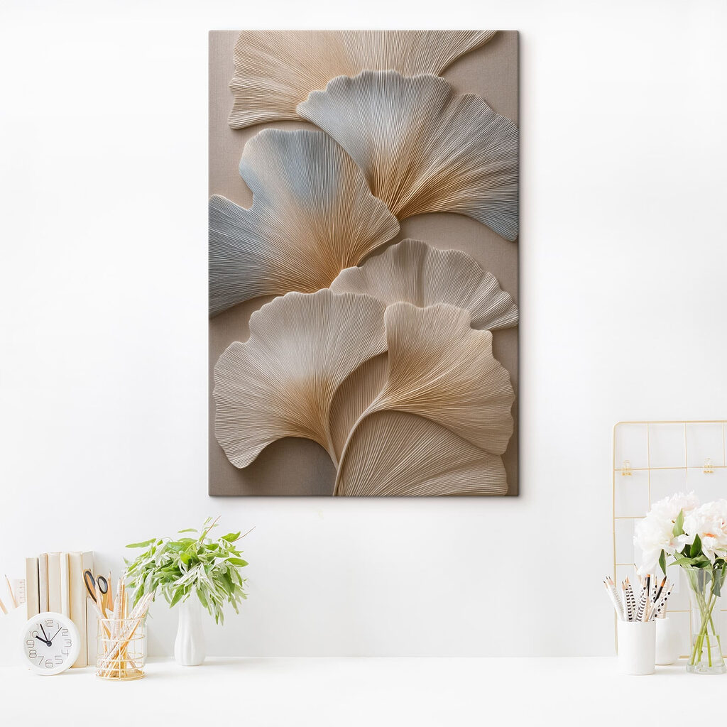 Witte ginkgo in ribbelreliëf — interieur 3