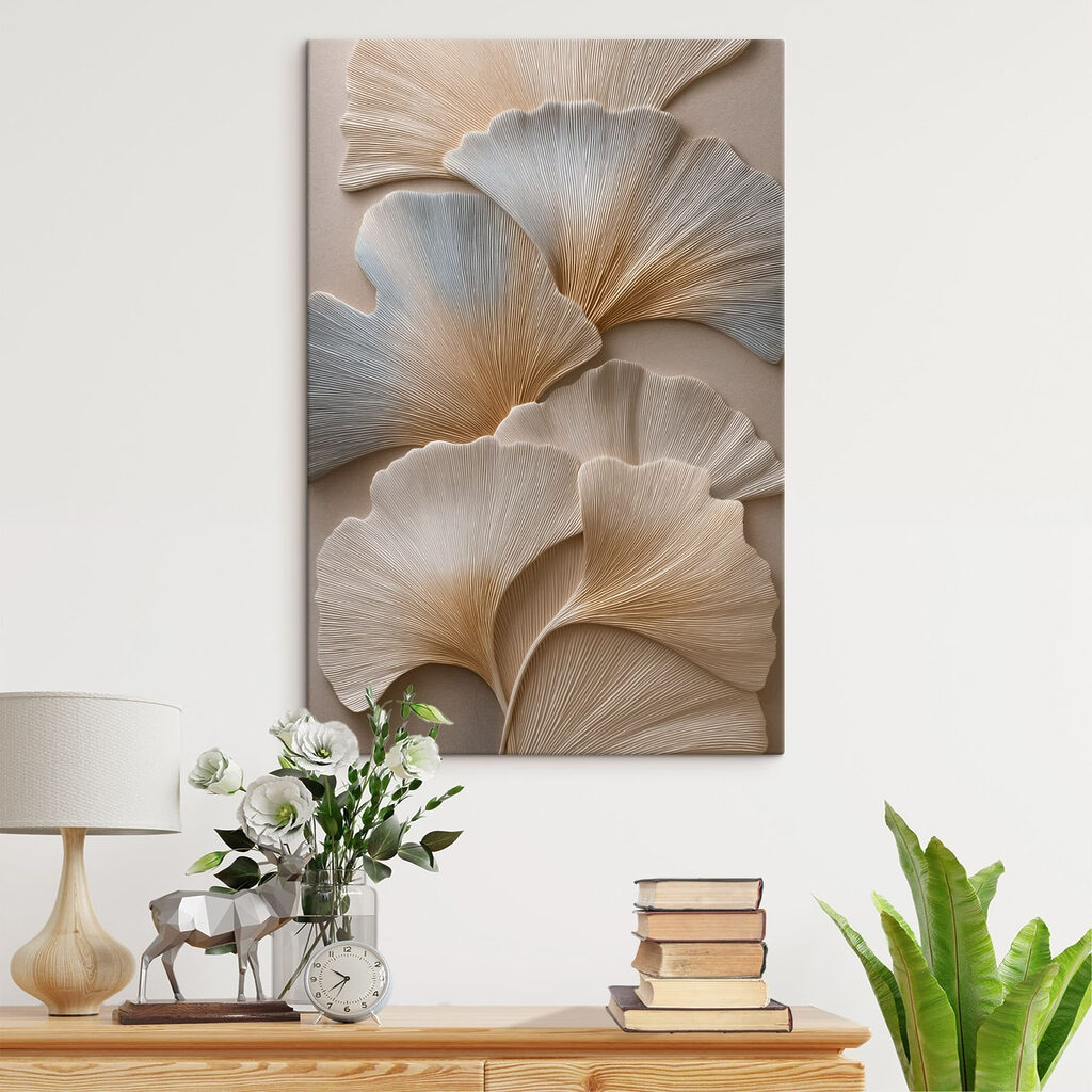 Witte ginkgo in ribbelreliëf — interieur 1