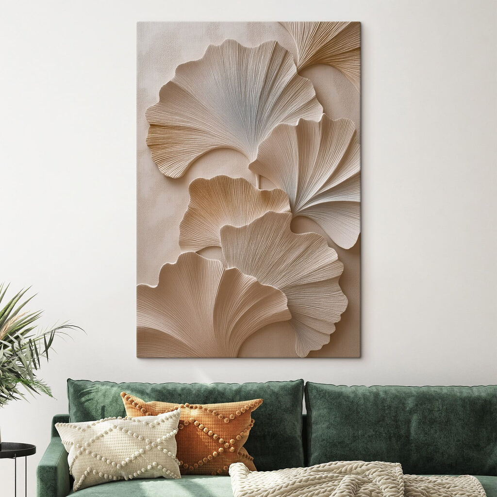 Ginkgowaaiers in witte reliëflagen — interieur 1
