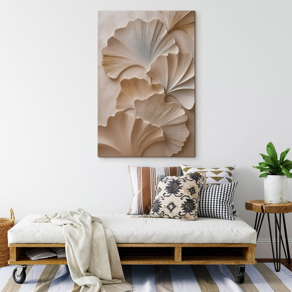 Ginkgowaaiers in witte reliëflagen — interieur 2