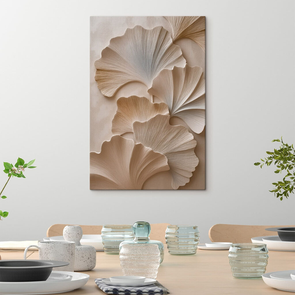 Ginkgowaaiers in witte reliëflagen — interieur 3