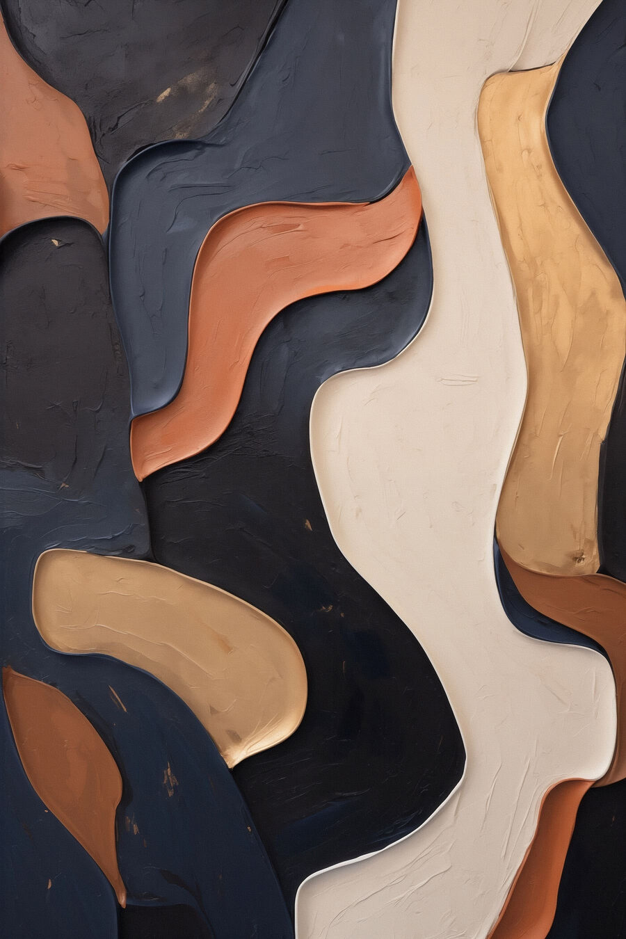 Terracotta vormen naast blauwzwart — volledig ontwerp