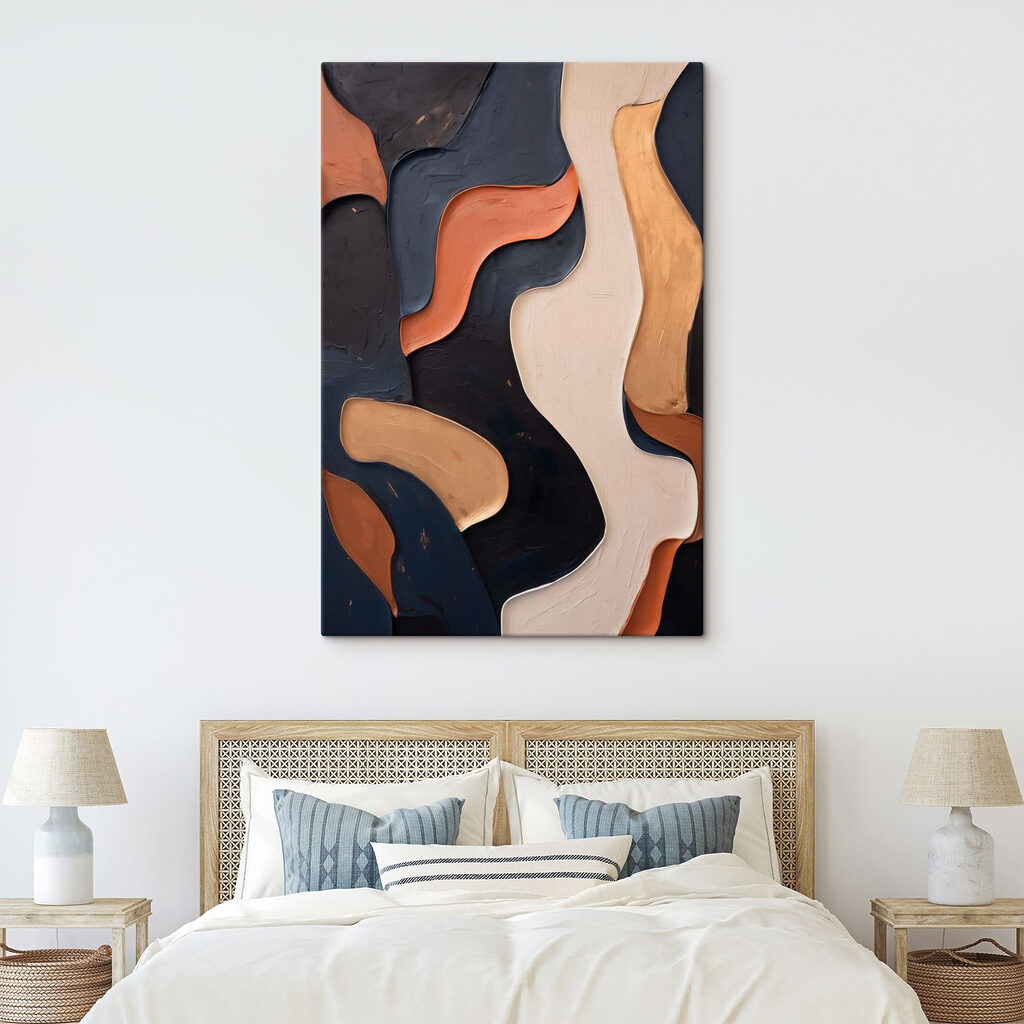 Terracotta vormen naast blauwzwart — interieur 2