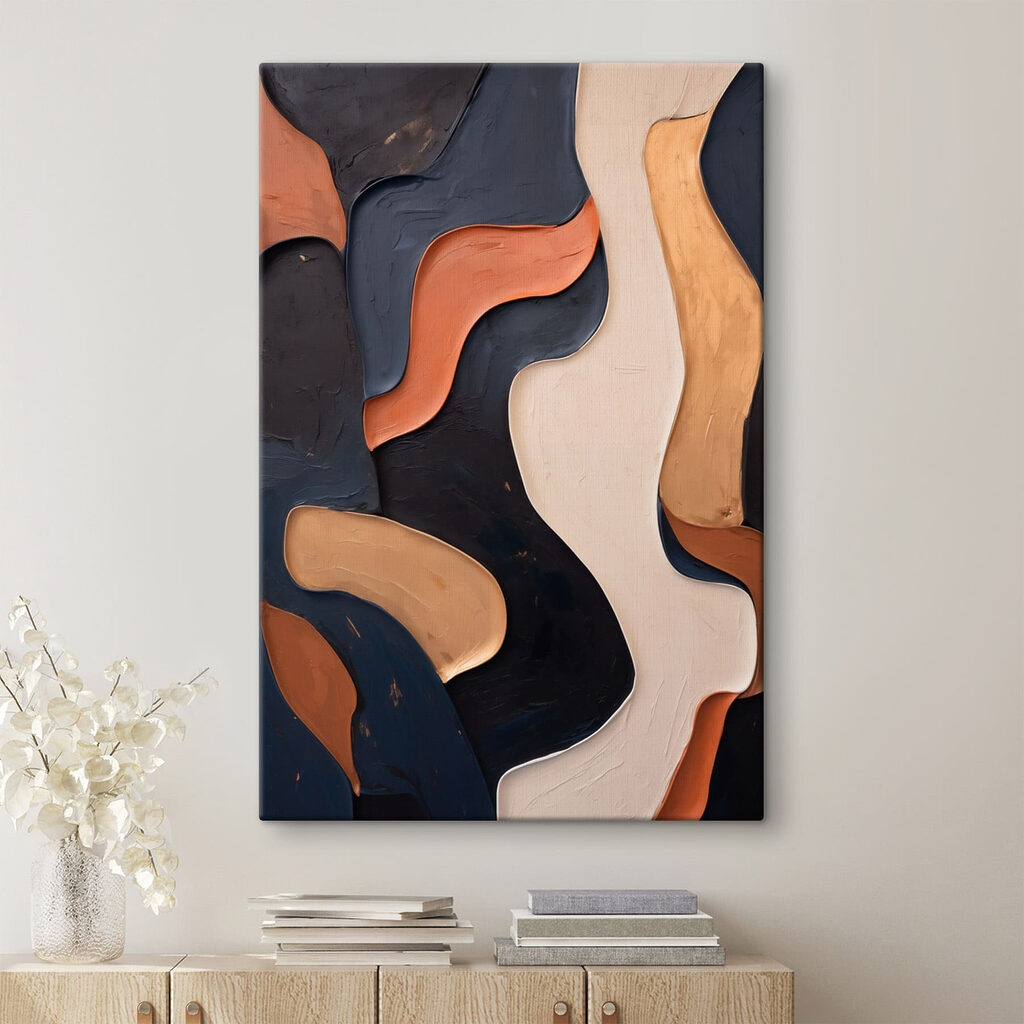 Terracotta vormen naast blauwzwart — interieur 1