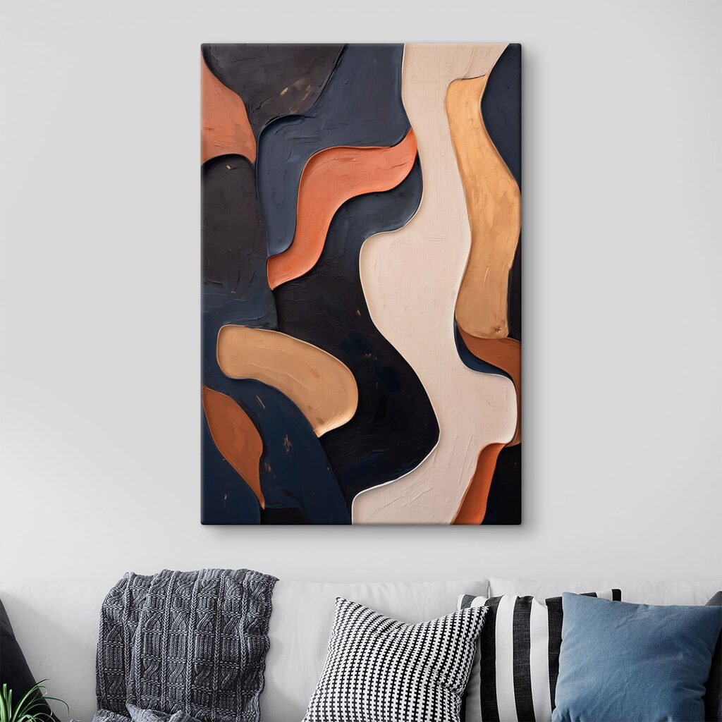 Terracotta vormen naast blauwzwart — interieur 3