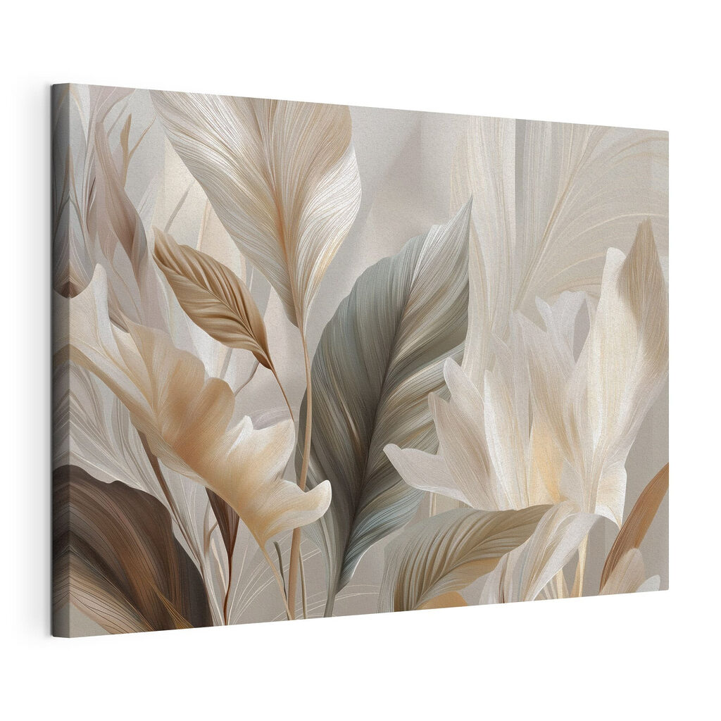 Roomwitte bladeren naast groen, gespannen canvas met doorlopende rand