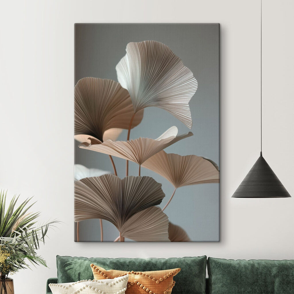 Bruine ginkgowaaiers op grijs — interieur 2