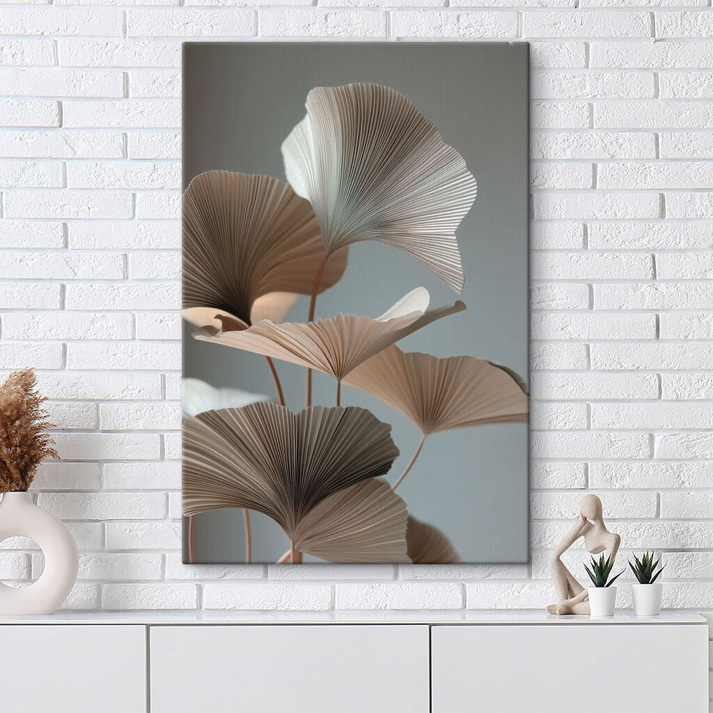 Bruine ginkgowaaiers op grijs — interieur 3