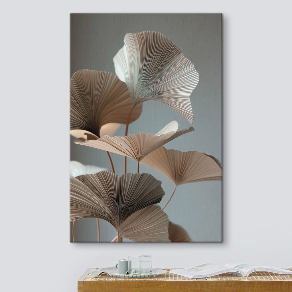 Bruine ginkgowaaiers op grijs — interieur 1