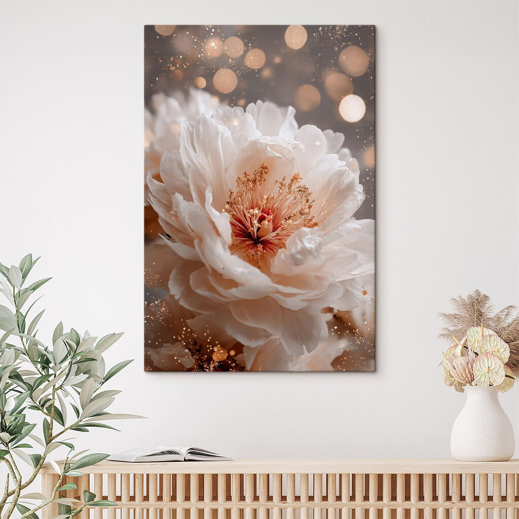 Witte pioen tussen lichtbollen — interieur 2