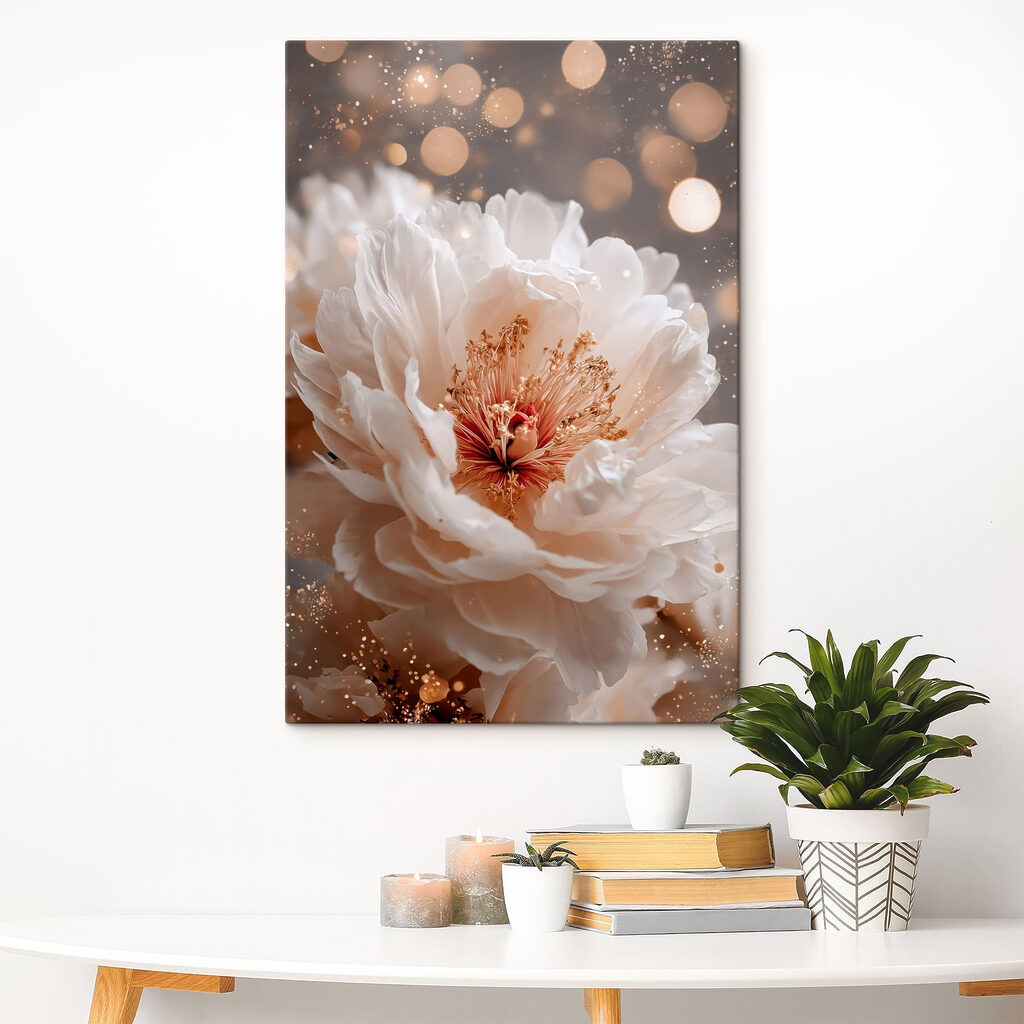 Witte pioen tussen lichtbollen — interieur 3