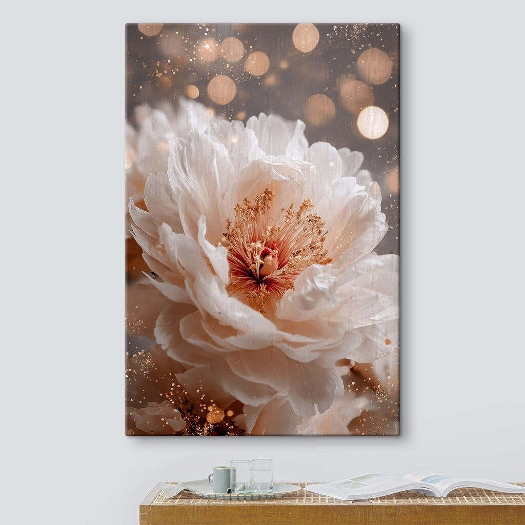 Witte pioen tussen lichtbollen — interieur 1