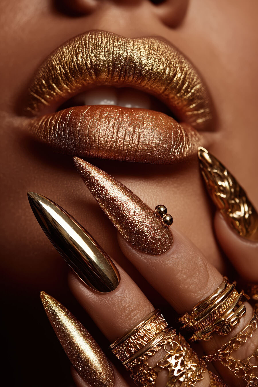 Gouden lippen en nagels — volledig ontwerp
