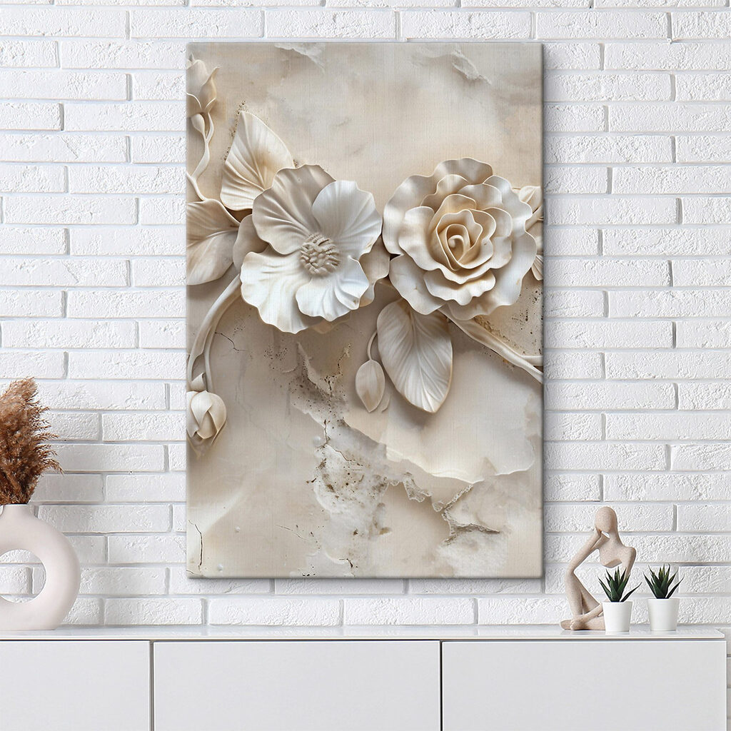 Verfijnd bloemmotief in neutrale tinten — interieur 1