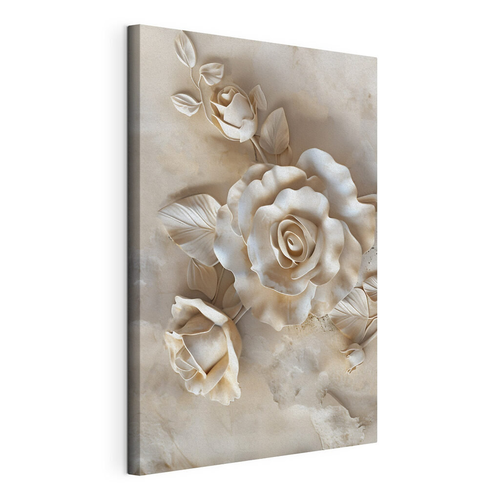 Elegante rozen in zachte tinten, gespannen canvas met doorlopende rand