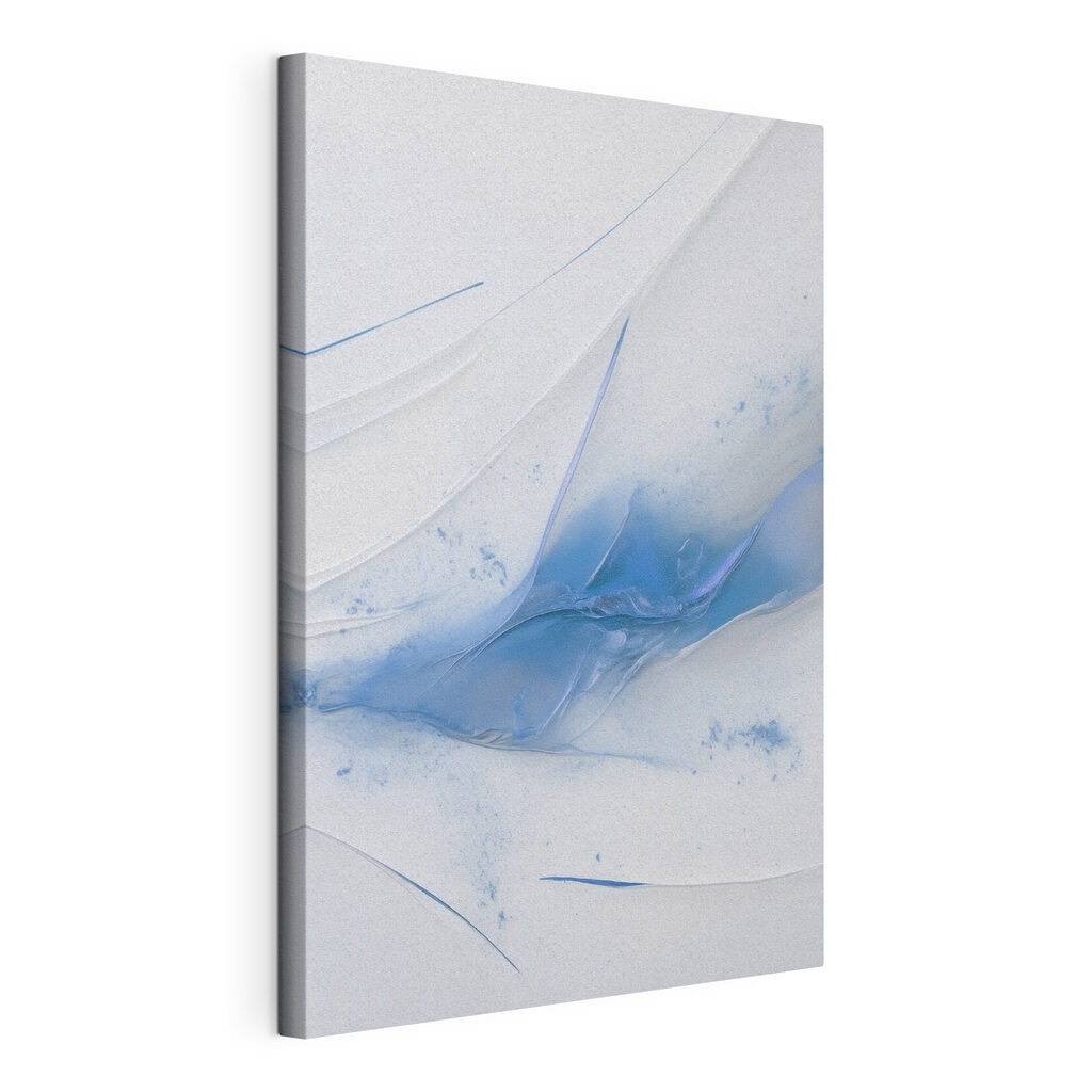 Blauwe en witte verf, gespannen canvas met doorlopende rand
