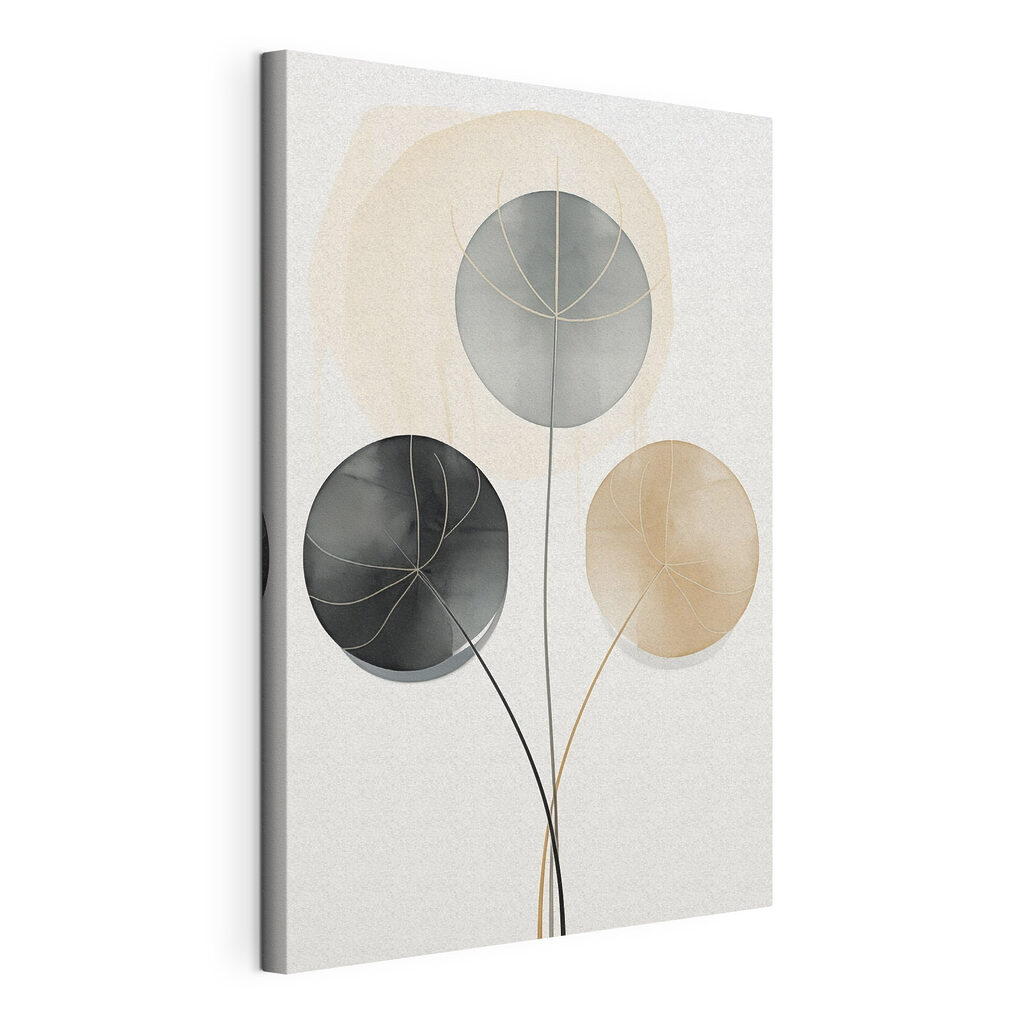 Elegante abstracte cirkels in zachte kleuren, gespannen canvas met doorlopende rand