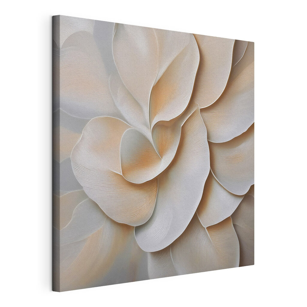 Roomwitte bloemen in ribbellagen, gespannen canvas met doorlopende rand
