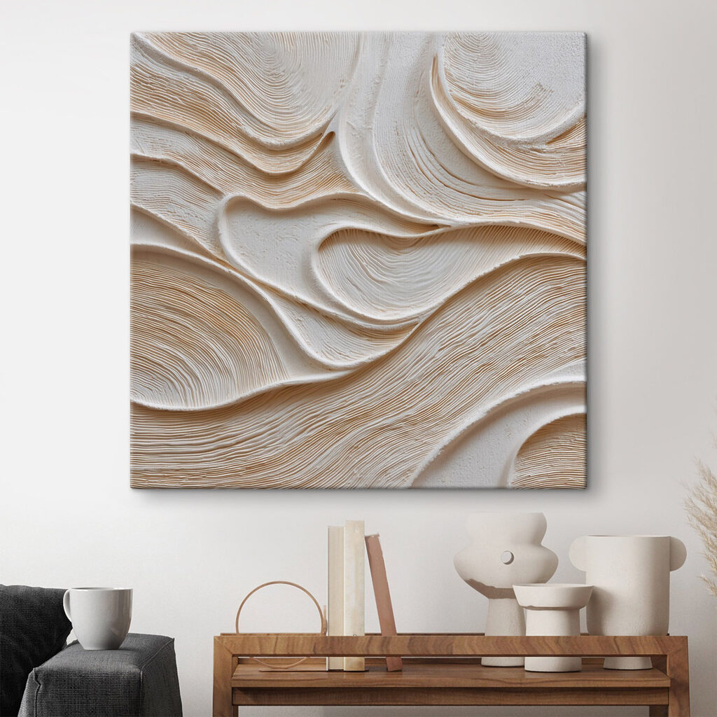 Zandkleurige lijnen in golven — interieur 2