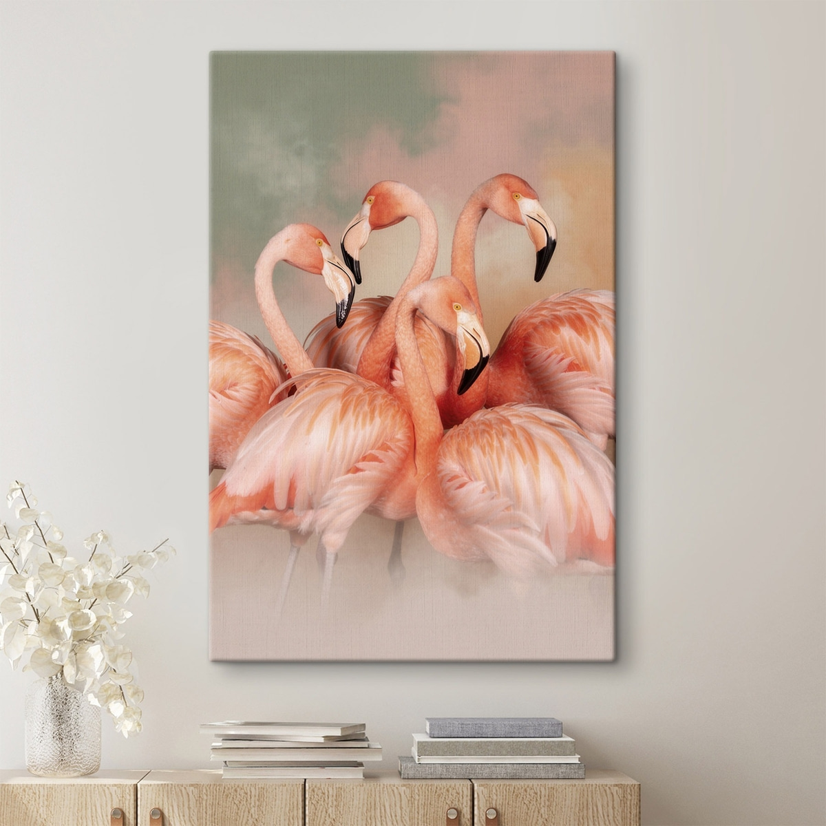 Roze flamingo’s in een waas van pasteltinten: een decoratieve compositie — interieur 2