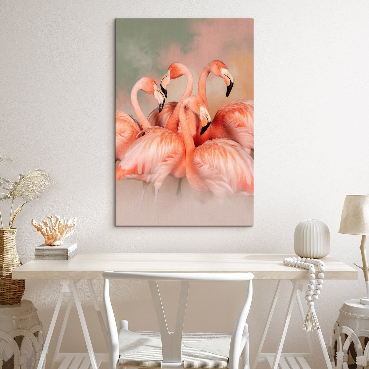 Roze flamingo’s in een waas van pasteltinten: een decoratieve compositie — interieur 3