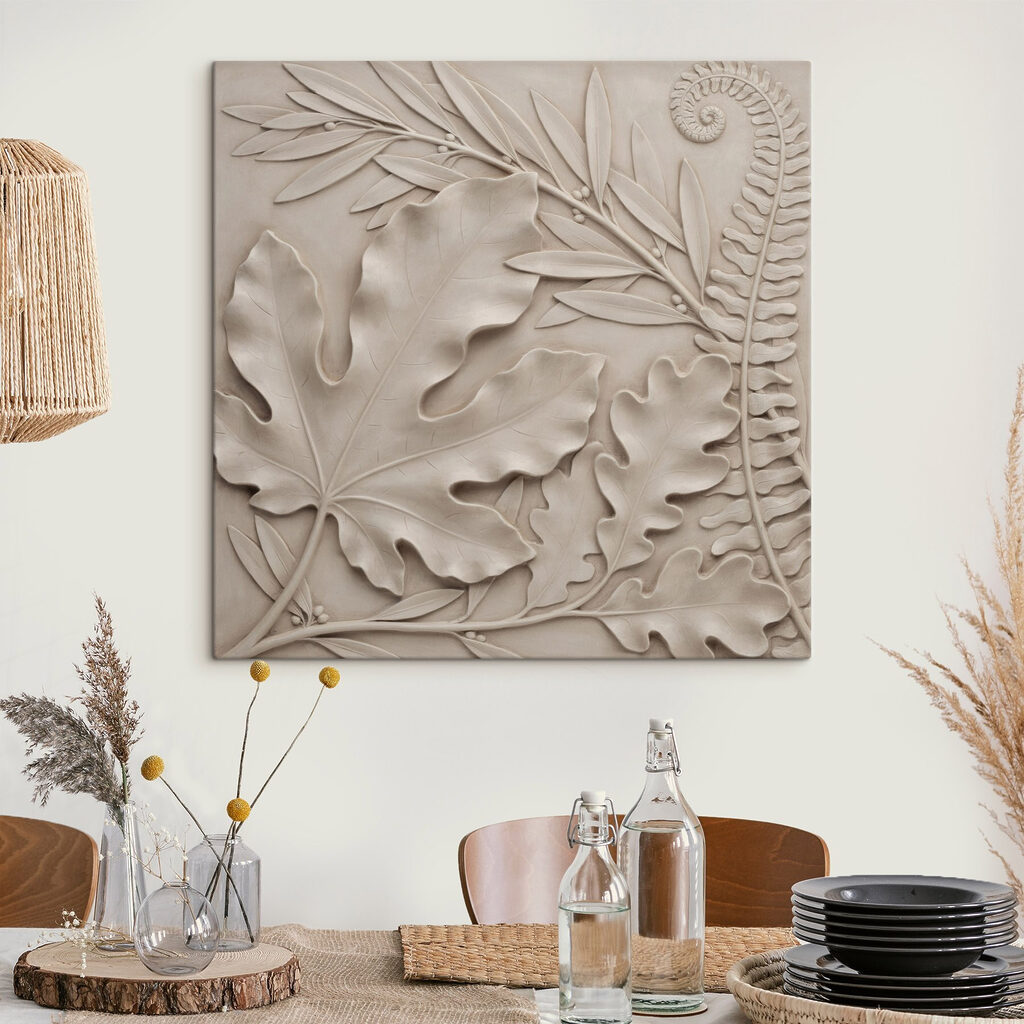 Monstera in zandkleurig reliëf — interieur 3