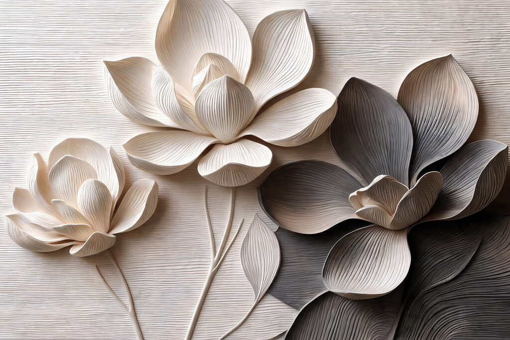 Drie bloemen in zwartwit — volledig ontwerp