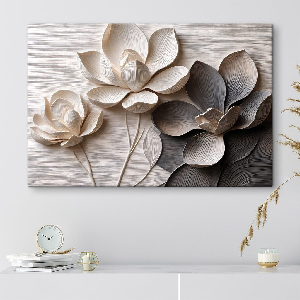 Drie bloemen in zwartwit — interieur 2