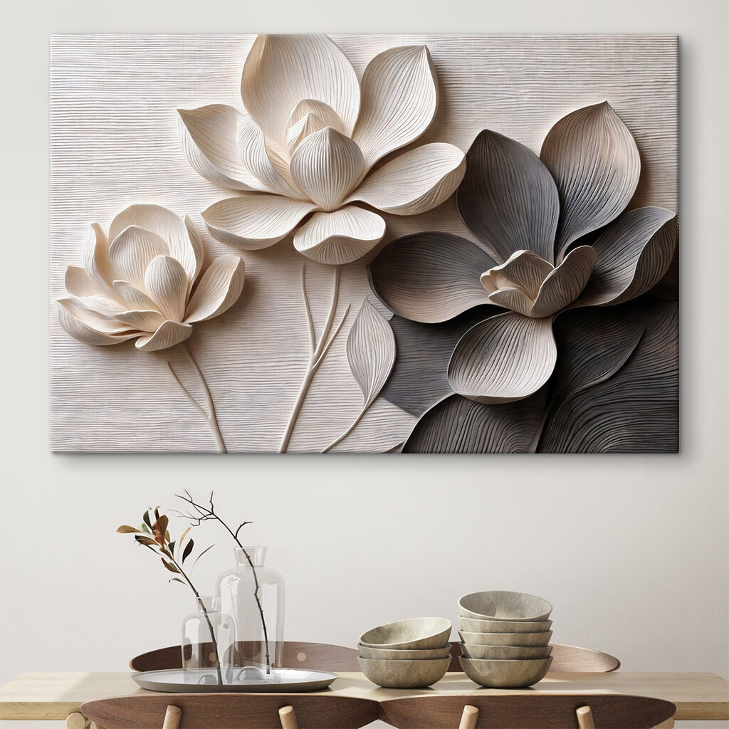 Drie bloemen in zwartwit — interieur 1