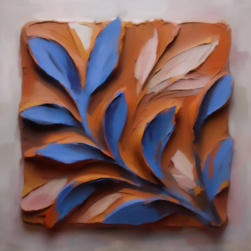 Blauwe bladeren op roest — volledig ontwerp