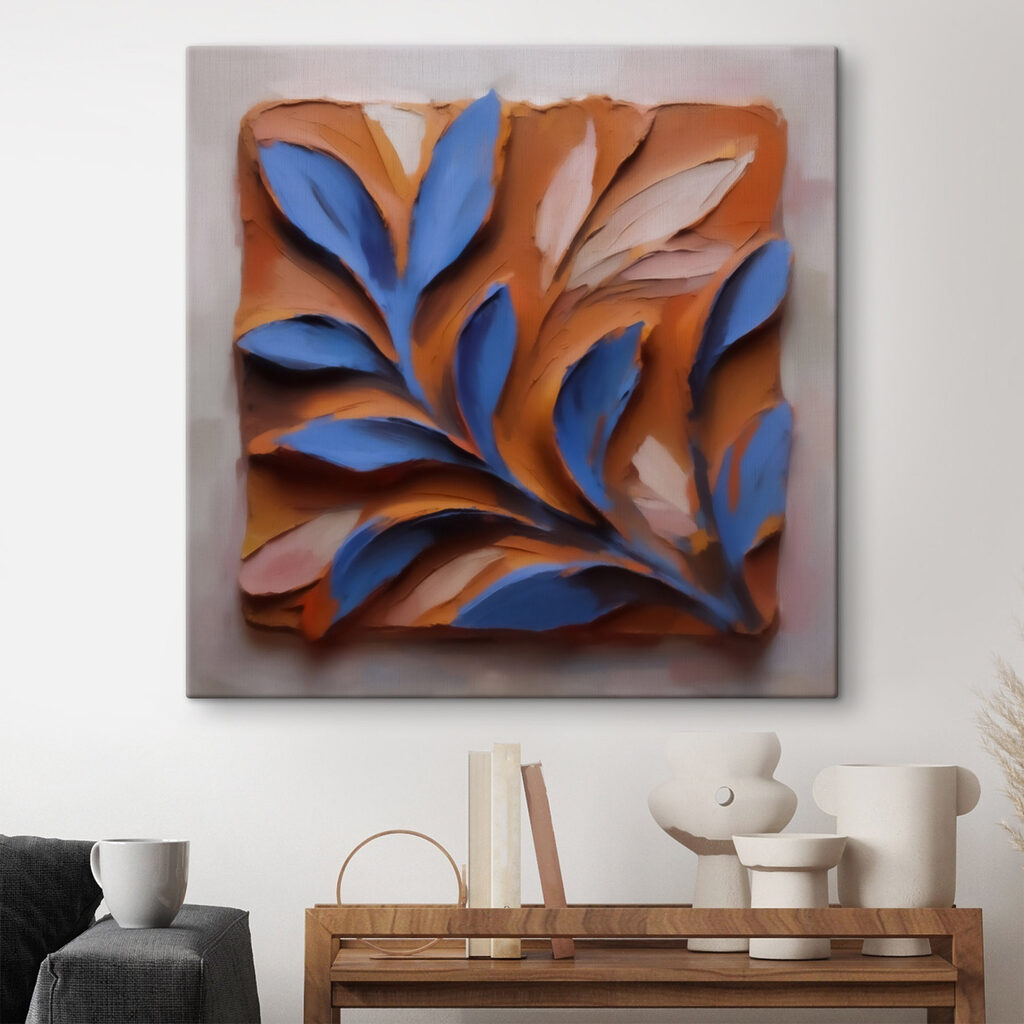 Blauwe bladeren op roest — interieur 2