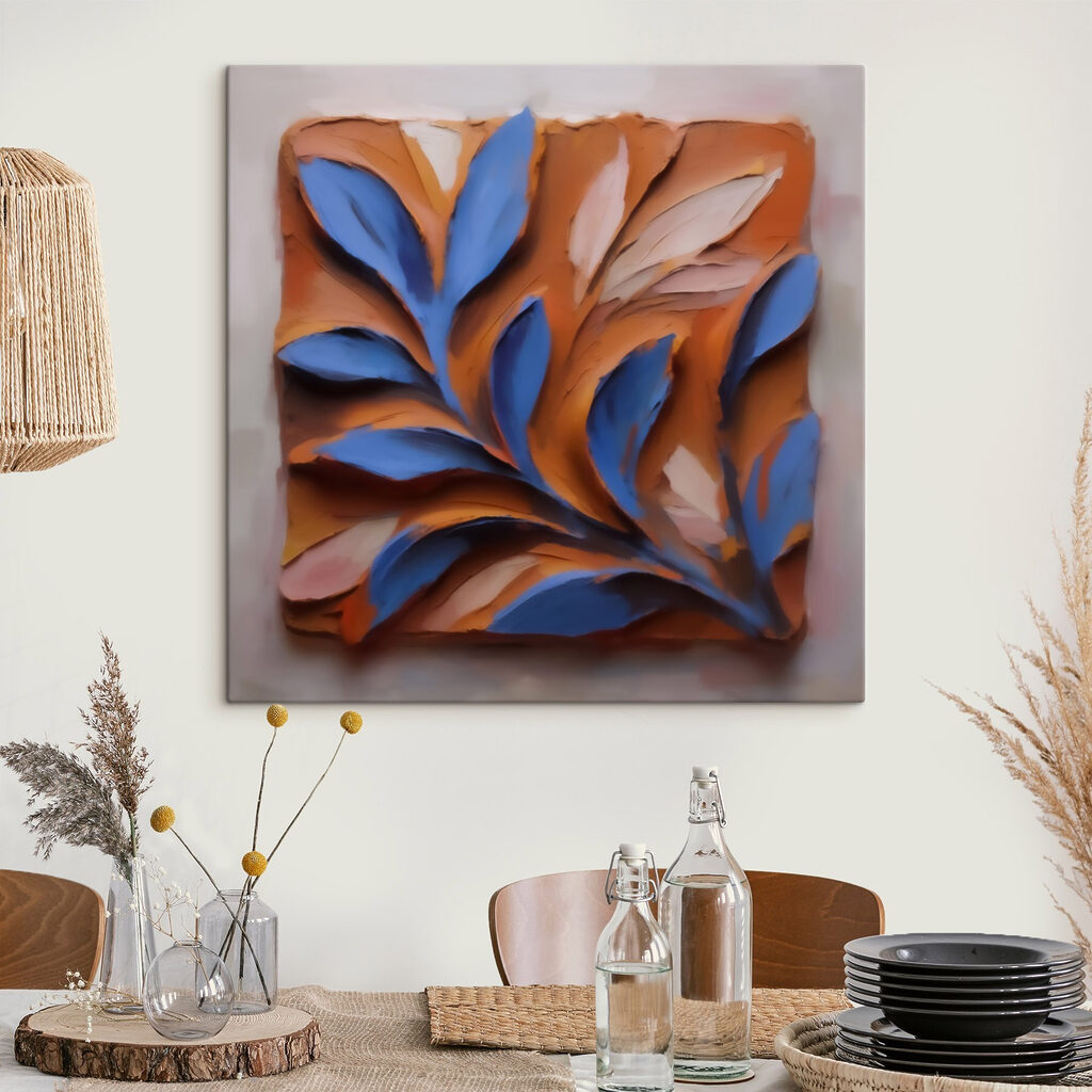 Blauwe bladeren op roest — interieur 1