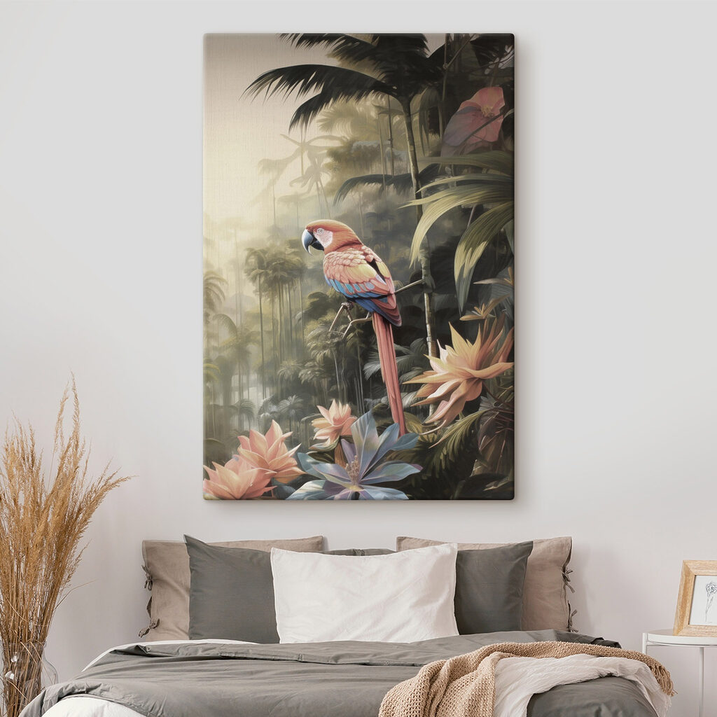 Kleurrijke vogel die op een tak in het bos zit — interieur 2