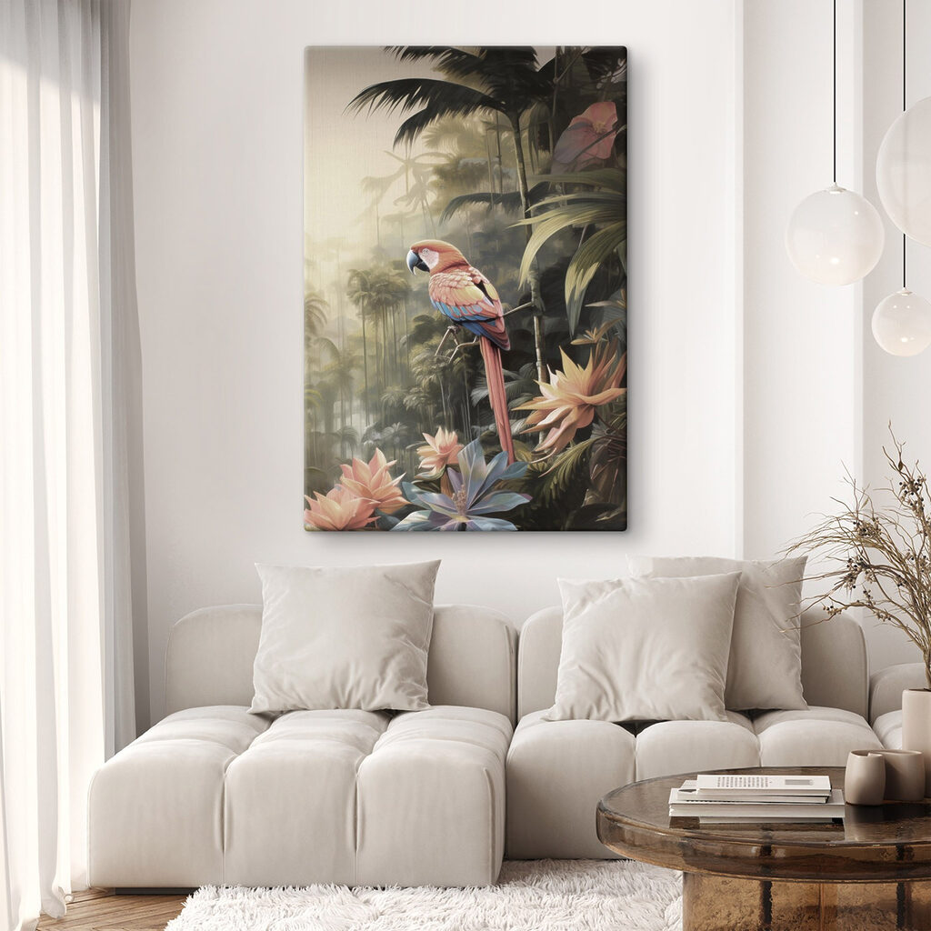 Kleurrijke vogel die op een tak in het bos zit — interieur 1