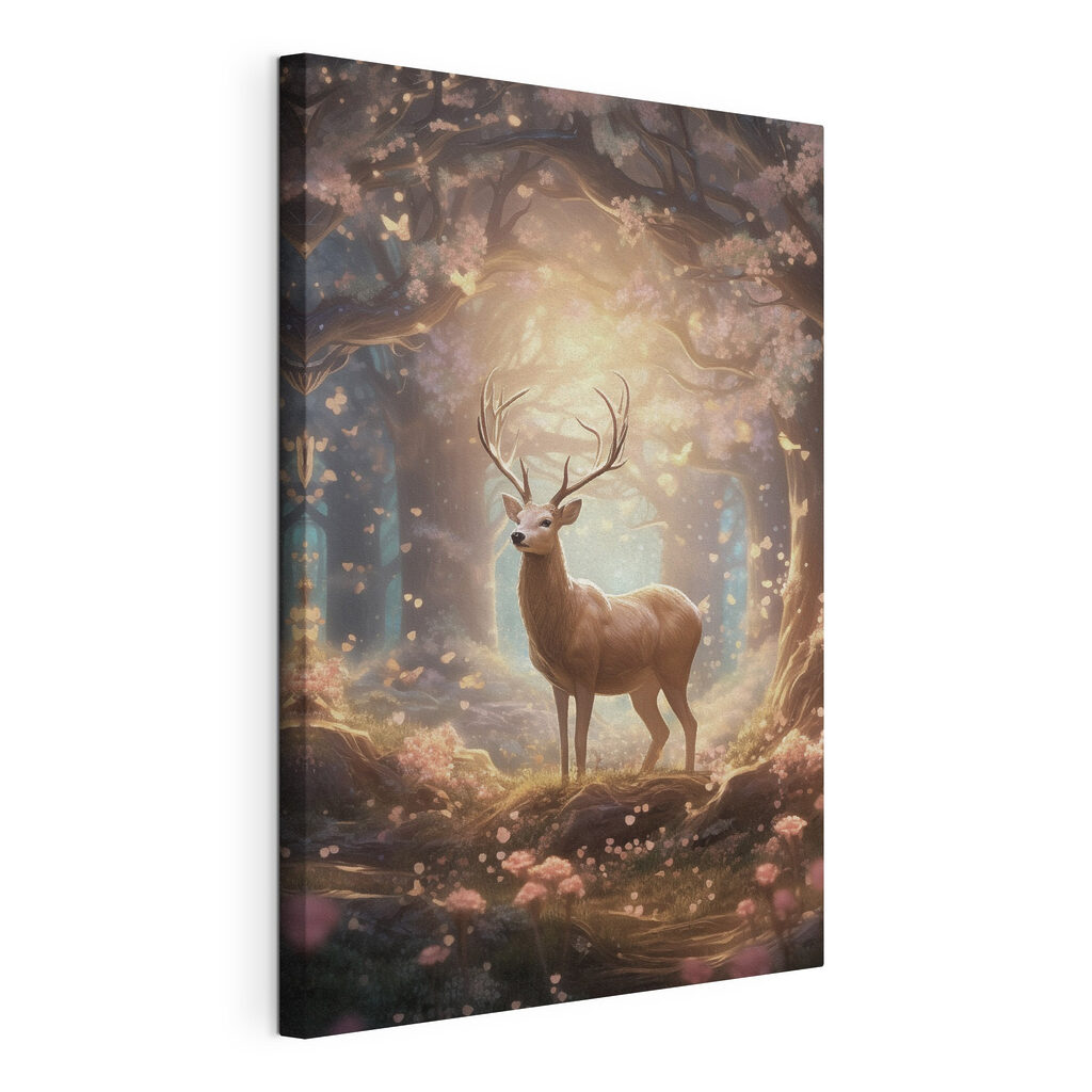 Herten in het bos, gespannen canvas met doorlopende rand