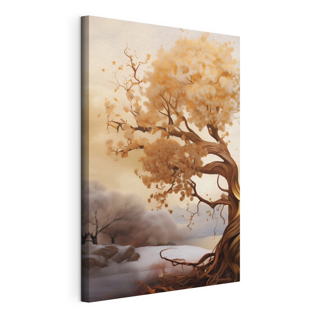 Boom met witte bloemen, gespannen canvas met doorlopende rand
