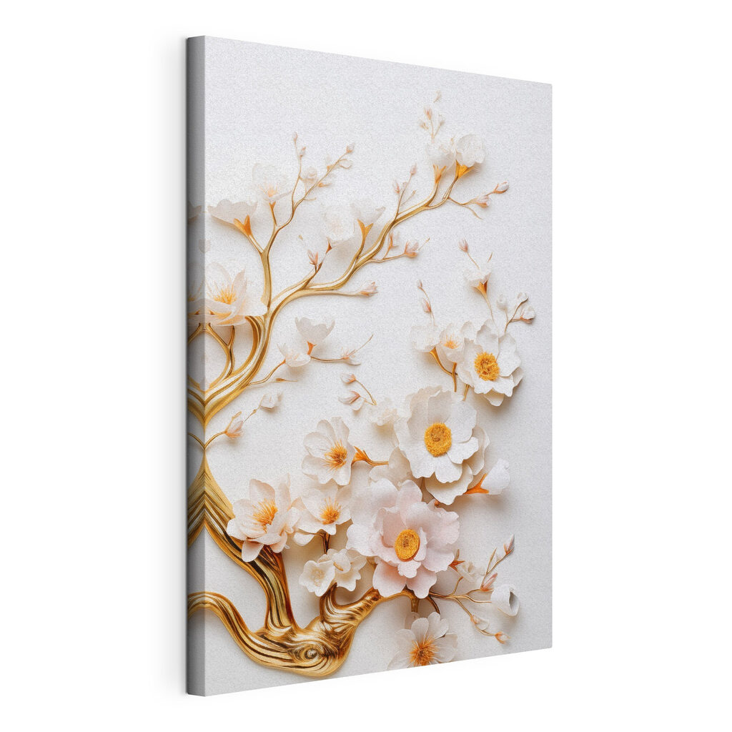 Verfijnde bloesems tegen een rustige achtergrond, gespannen canvas met doorlopende rand