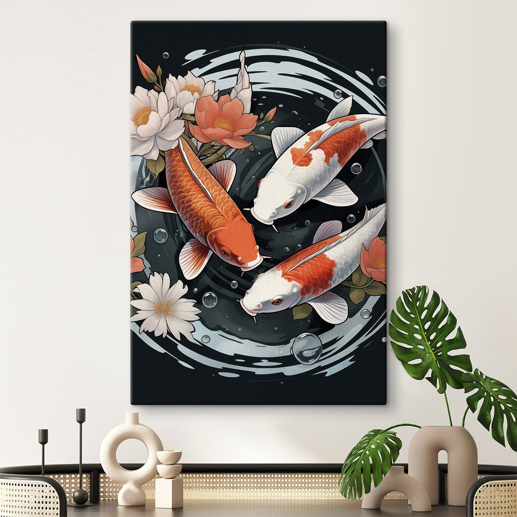 Een groep vissen die in het water zwemt, met bloemen erbij — interieur 1