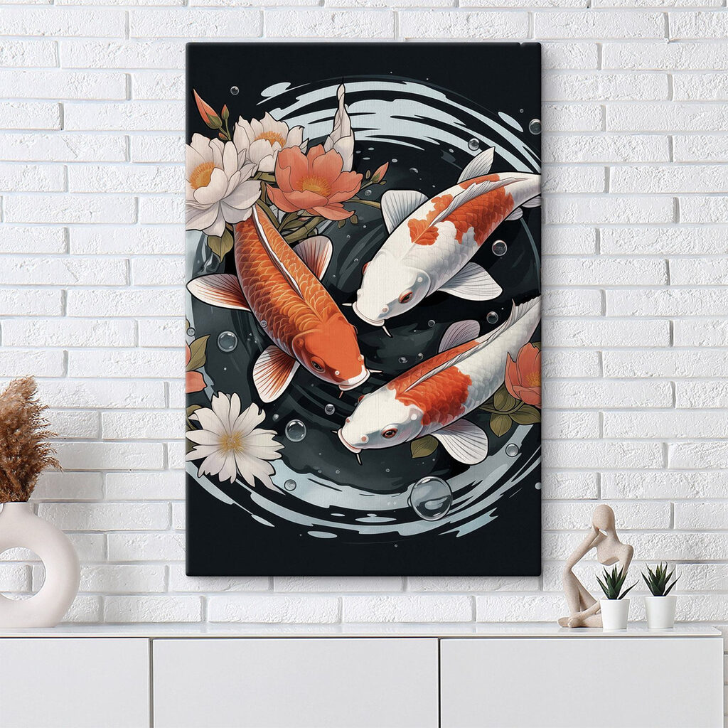 Een groep vissen die in het water zwemt, met bloemen erbij — interieur 2