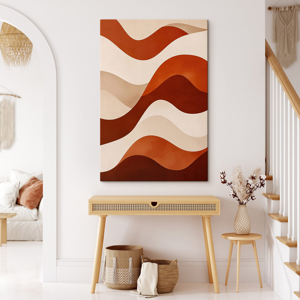 Terracotta banen tussen roomwit — interieur 1
