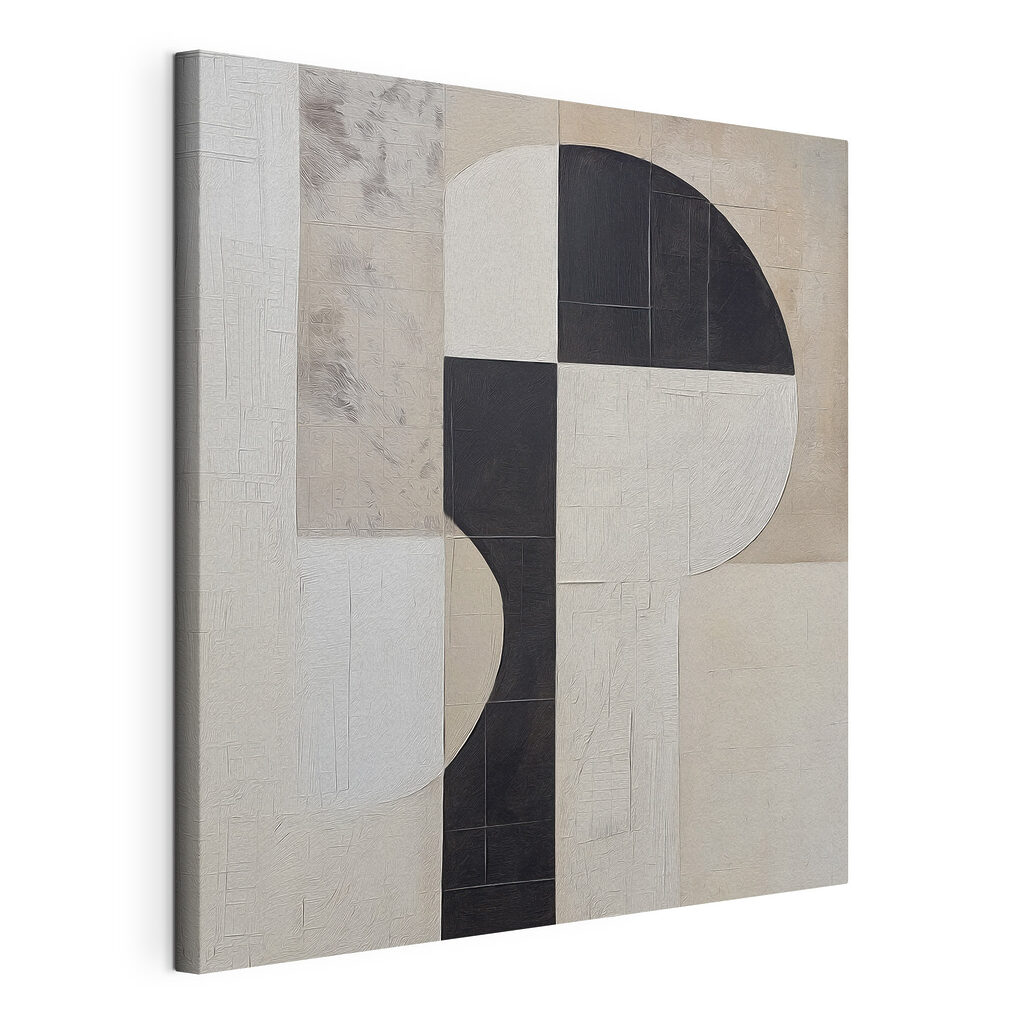 Zwart-wit geometrisch ontwerp, gespannen canvas met doorlopende rand