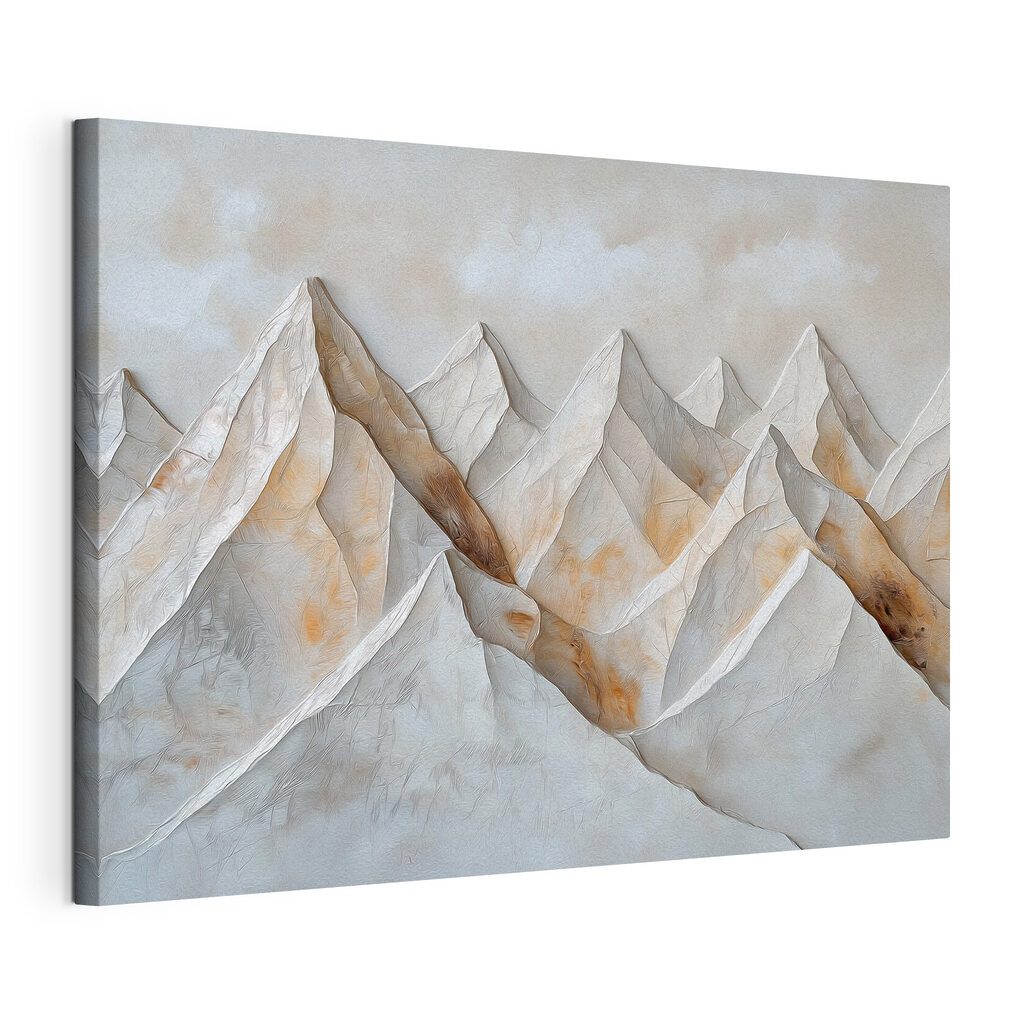 Witte bergpieken in reliëf, gespannen canvas met doorlopende rand