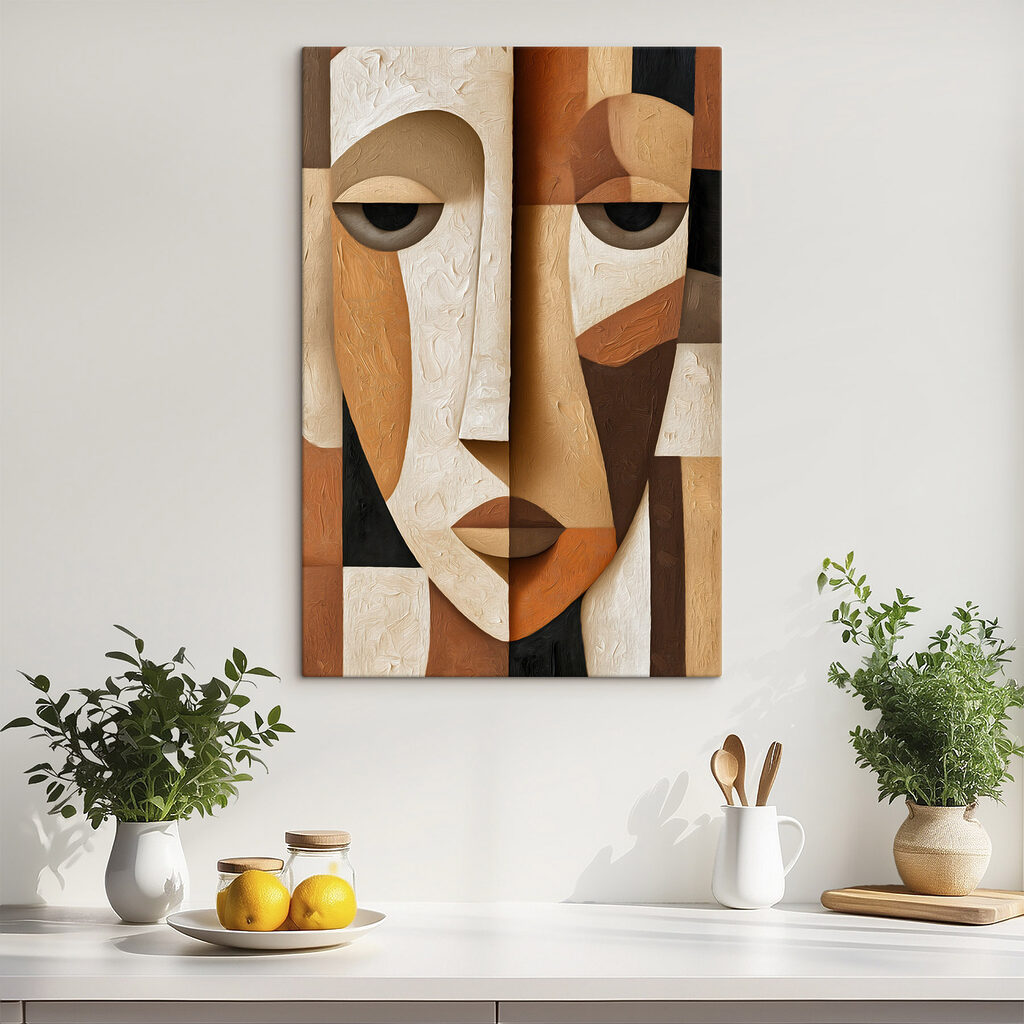 Vrouwenprofiel in roestkleurige geometrie — interieur 2