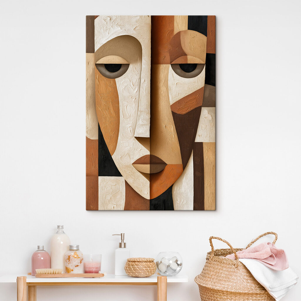 Vrouwenprofiel in roestkleurige geometrie — interieur 1
