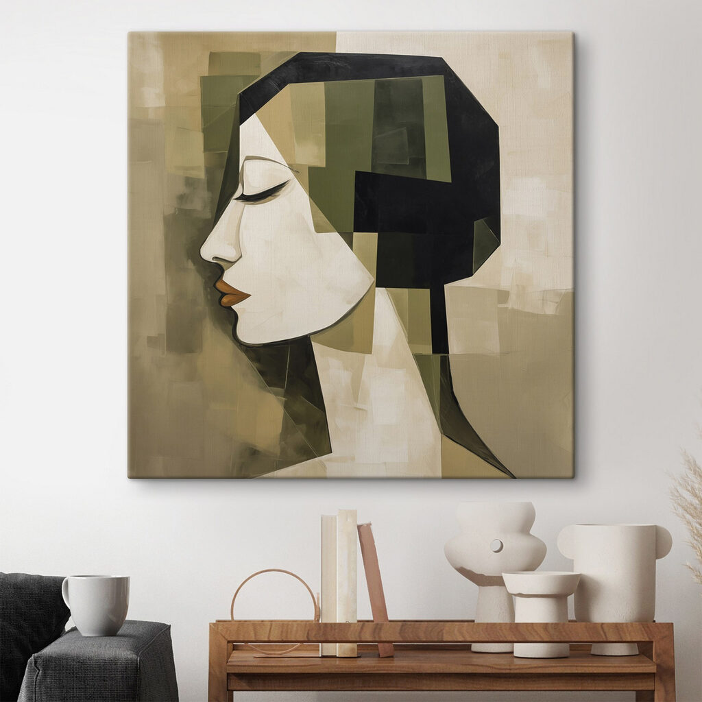 Vrouwenprofiel in groene blokken — interieur 2
