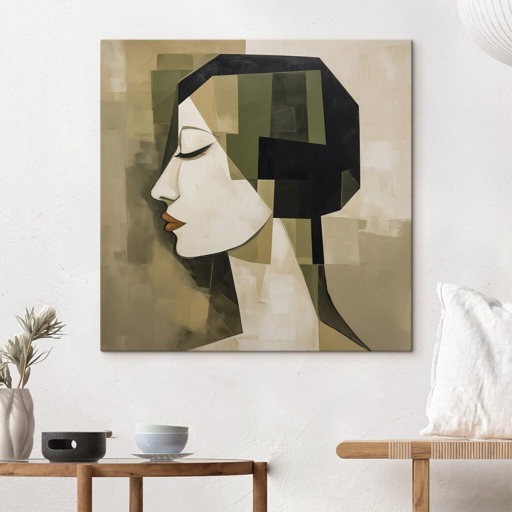 Vrouwenprofiel in groene blokken — interieur 1