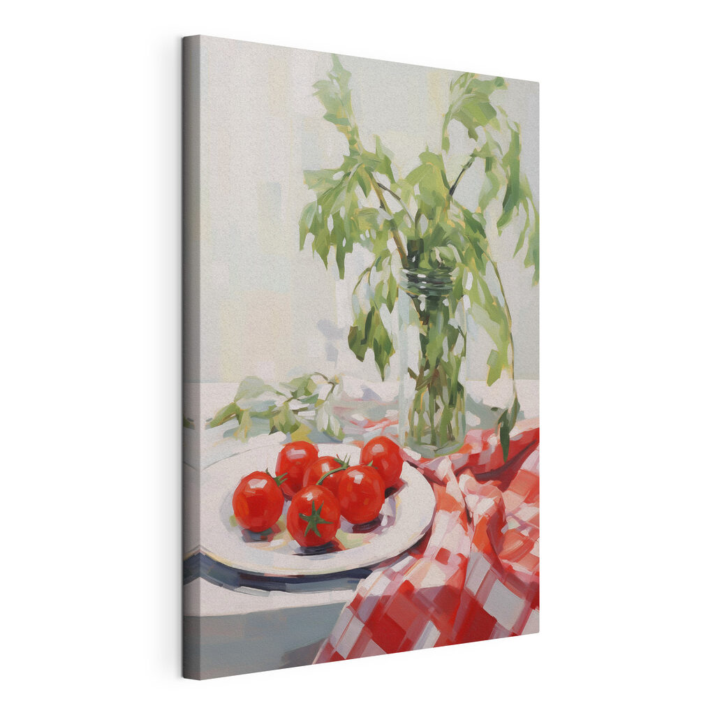 Tomaten op geruit tafelkleed — productweergave