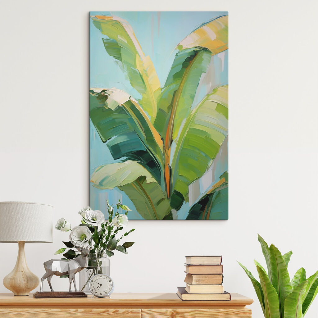 Bananenbladeren in groene penseelbanen — interieur 1
