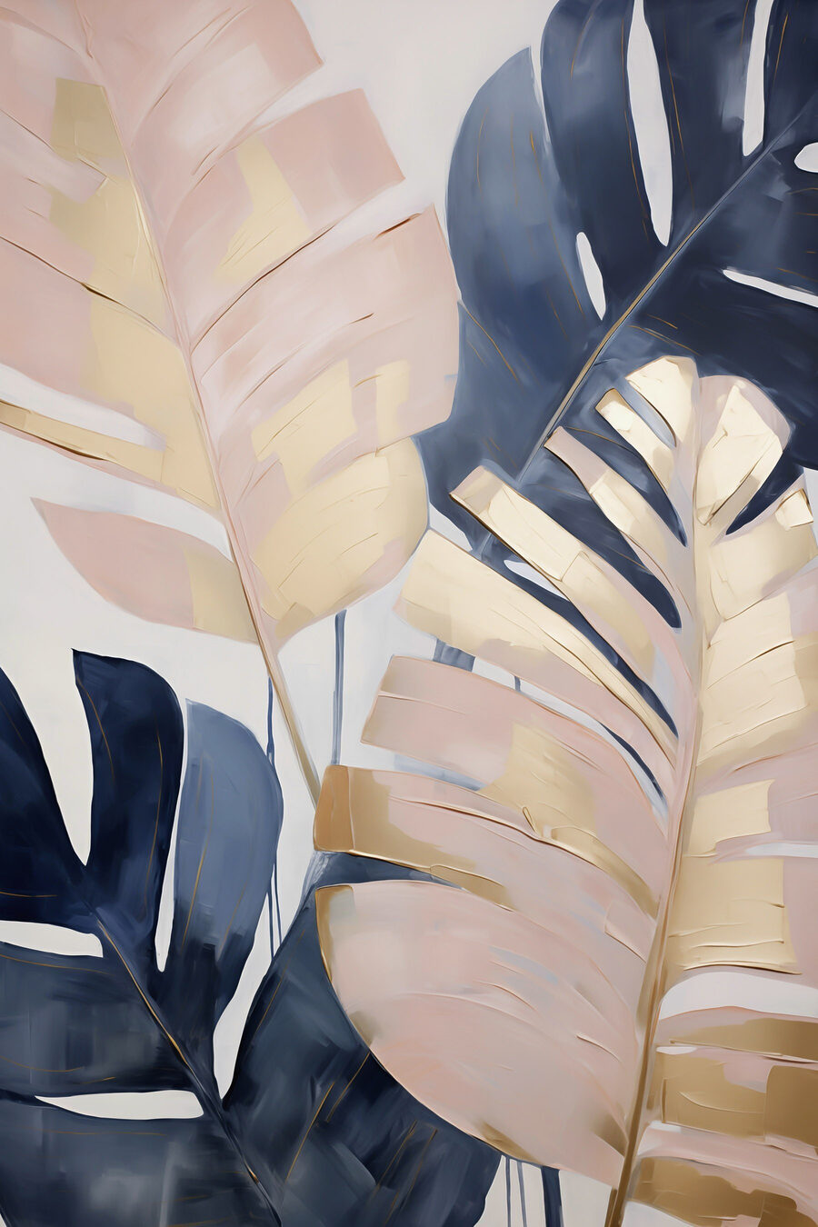 Blauwe monstera naast roze — volledig ontwerp