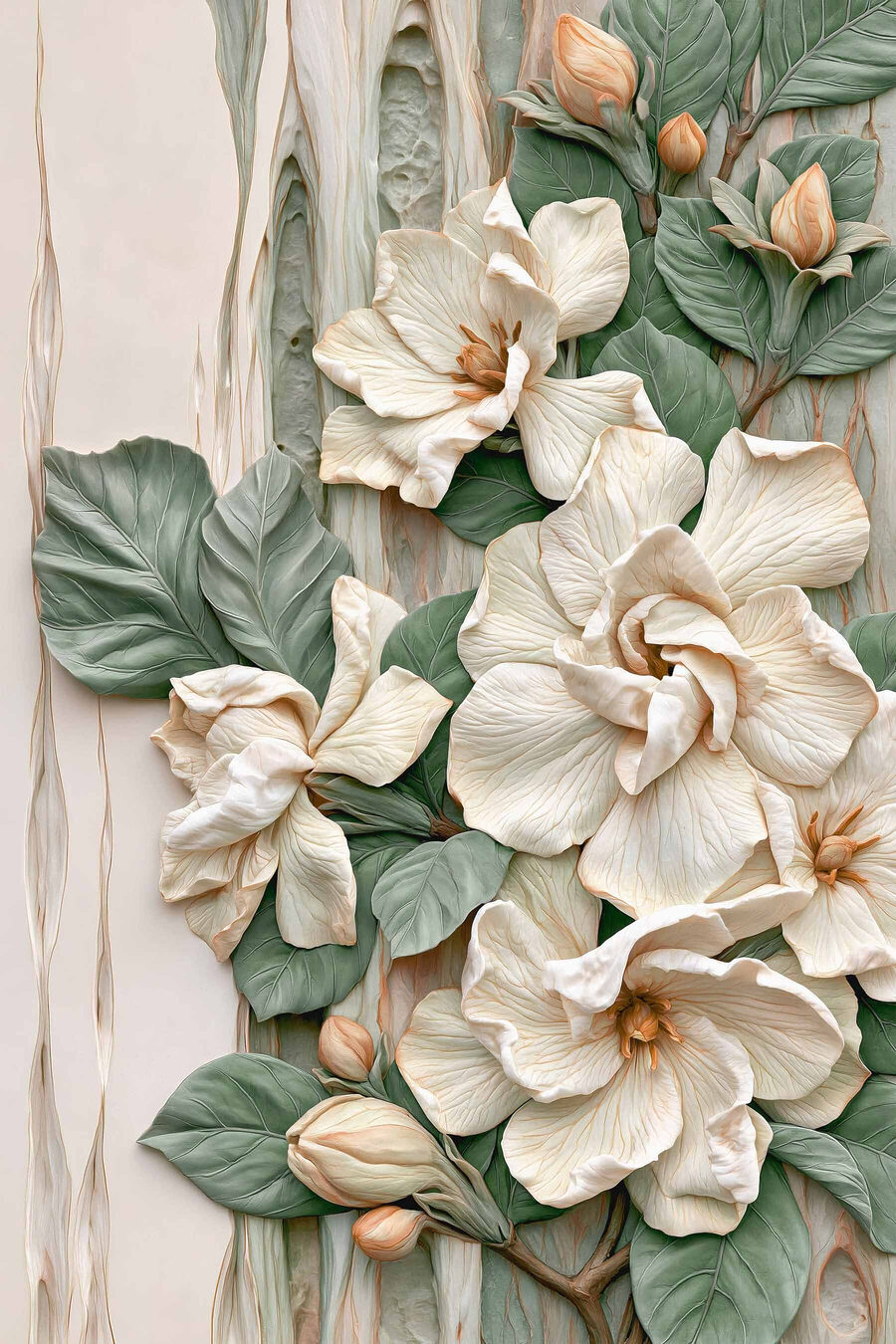 Witte bloemen langs reliëf — volledig ontwerp